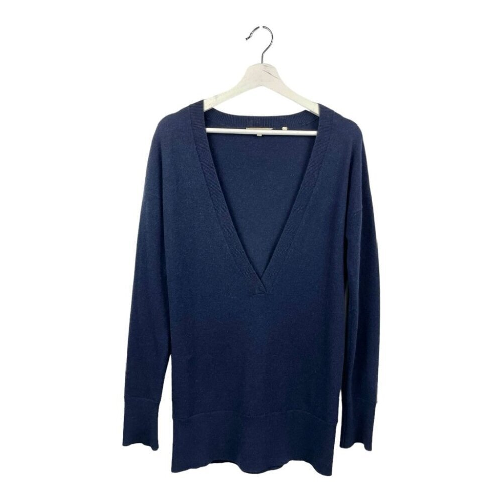 ** Vince 100% Cashmere Navy Deep V Tunic Sweater Size S - Picture 2 of 6